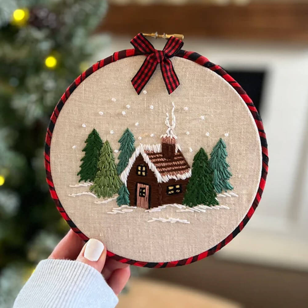 Cozy Winter Cottage Christmas Embroidery Kit