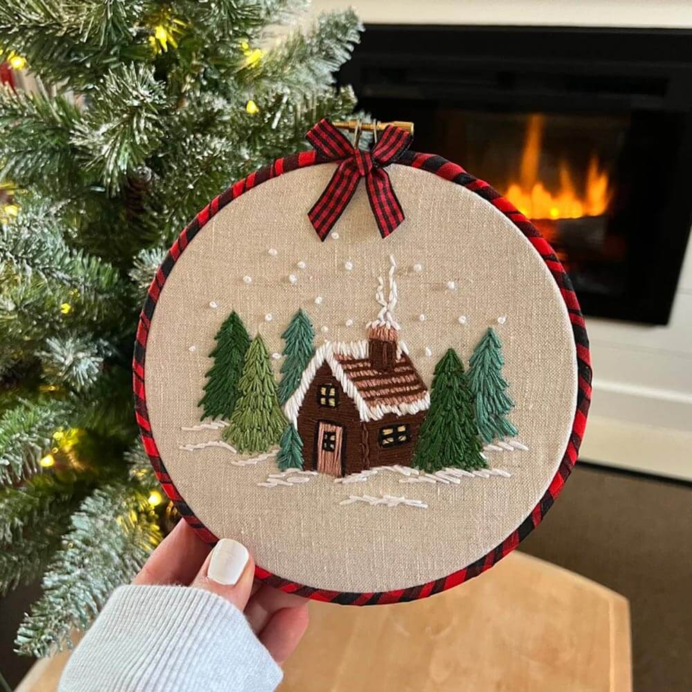 Cozy Winter Cottage Christmas Embroidery Kit