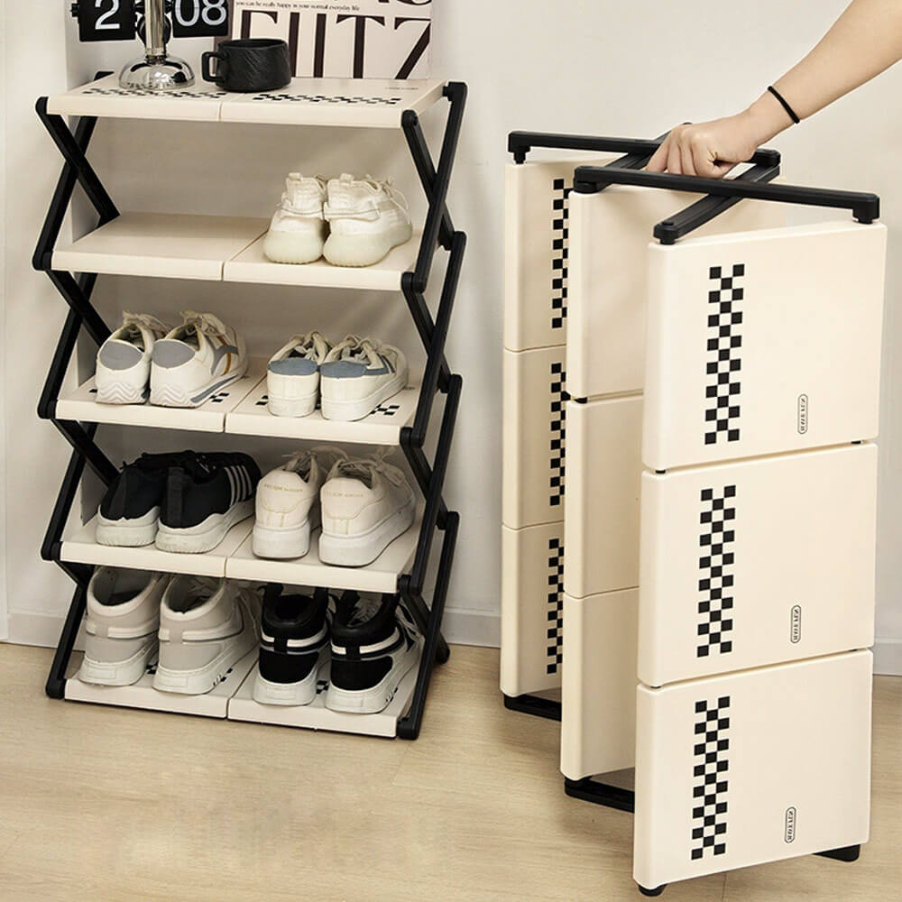 Cream Checkerboard Shoe Rack