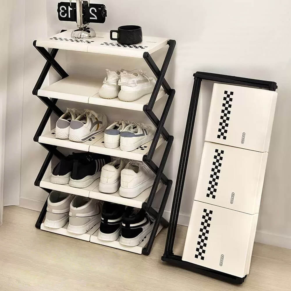 Cream Checkerboard Shoe Rack