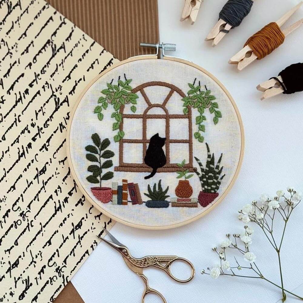 DIY Sunroom Cat Embroidery Kit