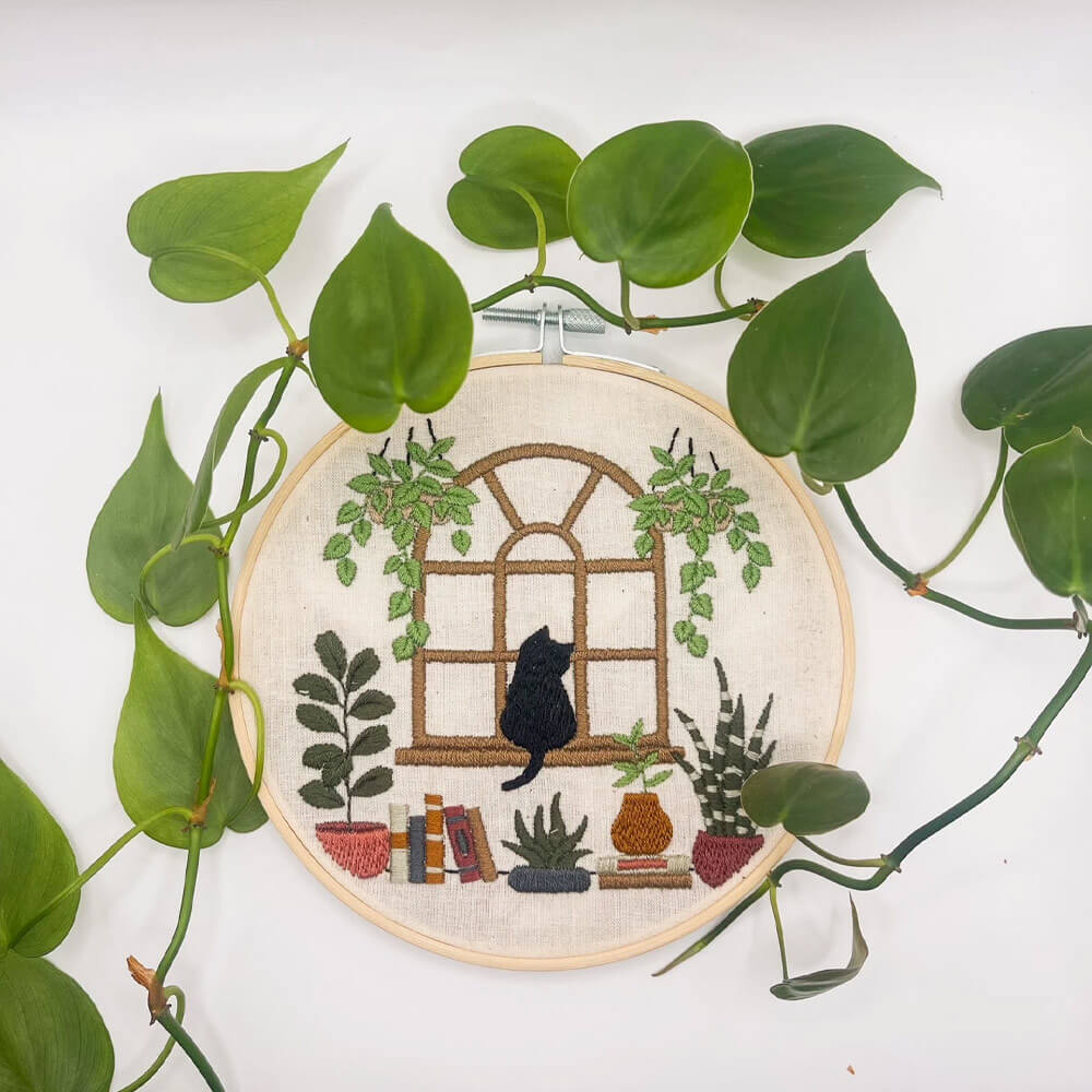 DIY Sunroom Cat Embroidery Kit