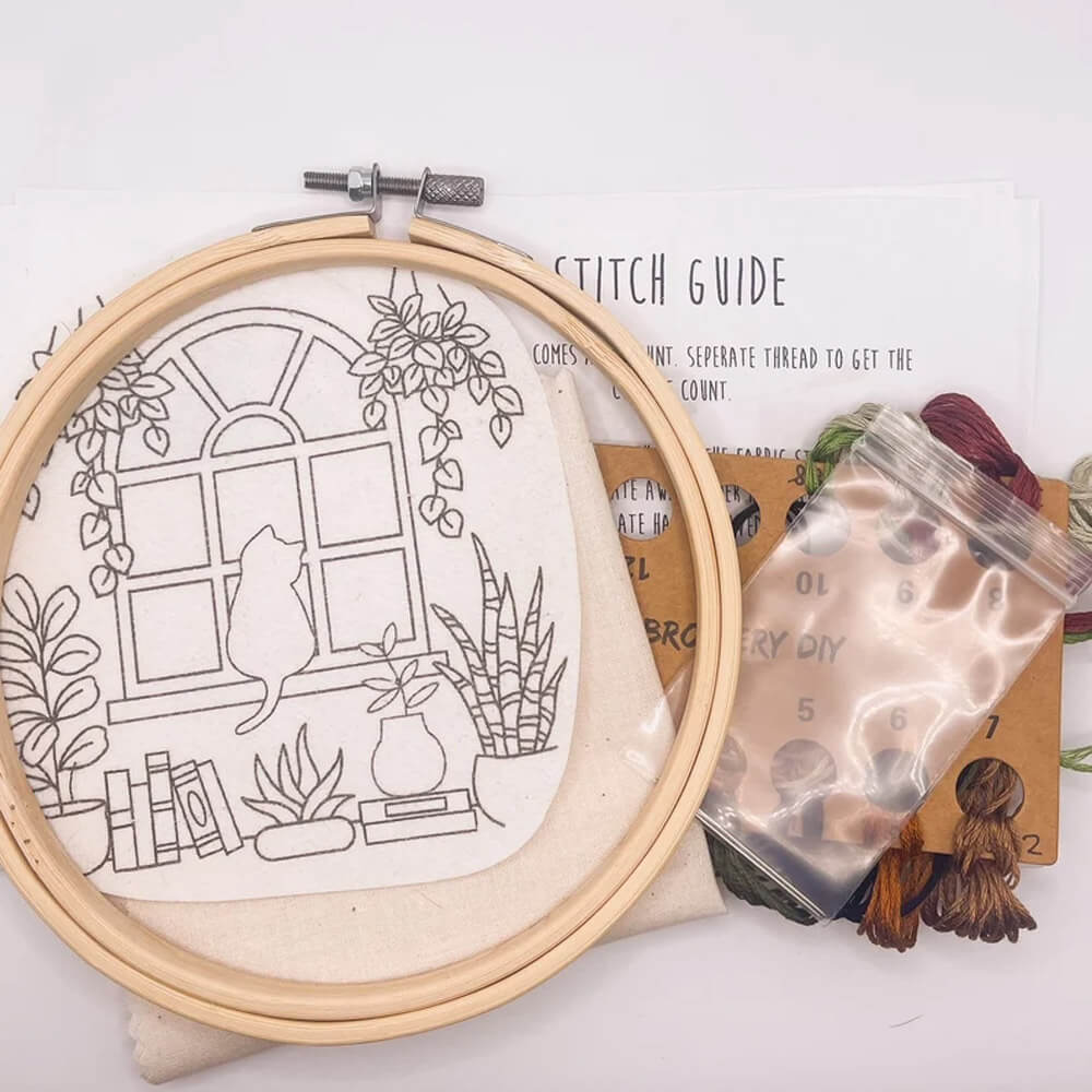 DIY Sunroom Cat Embroidery Kit