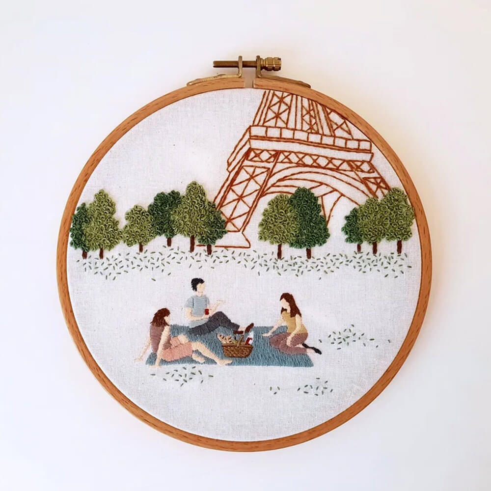 Parisian Picnic Pattern Hand Embroidery Kit