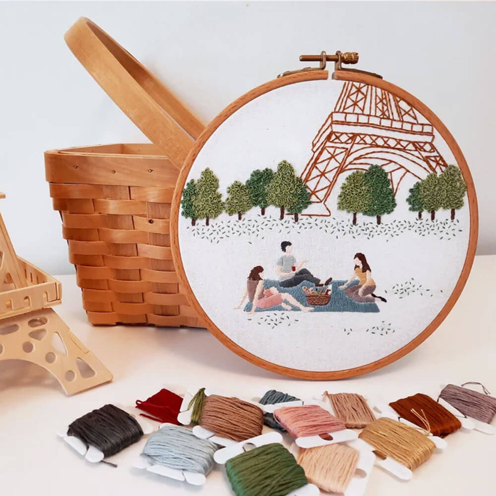 Parisian Picnic Pattern Hand Embroidery Kit