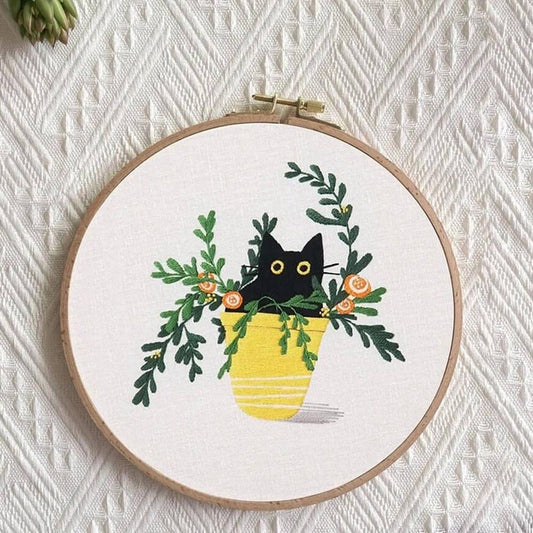 Cat Potted Plant Embroidery Kit Set