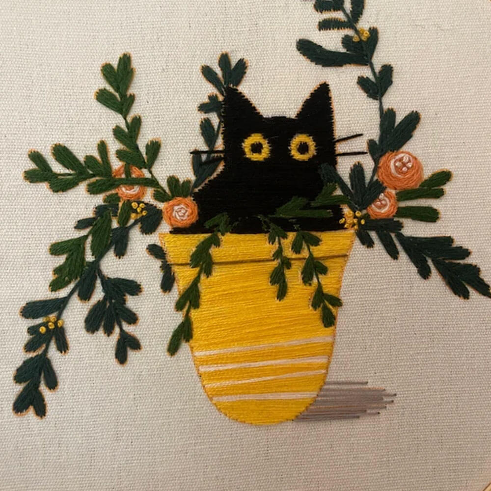 Cat Potted Plant Embroidery Kit Set