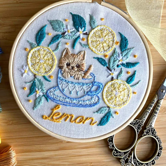 Cute Kitty Tea Time Embroidery Kit