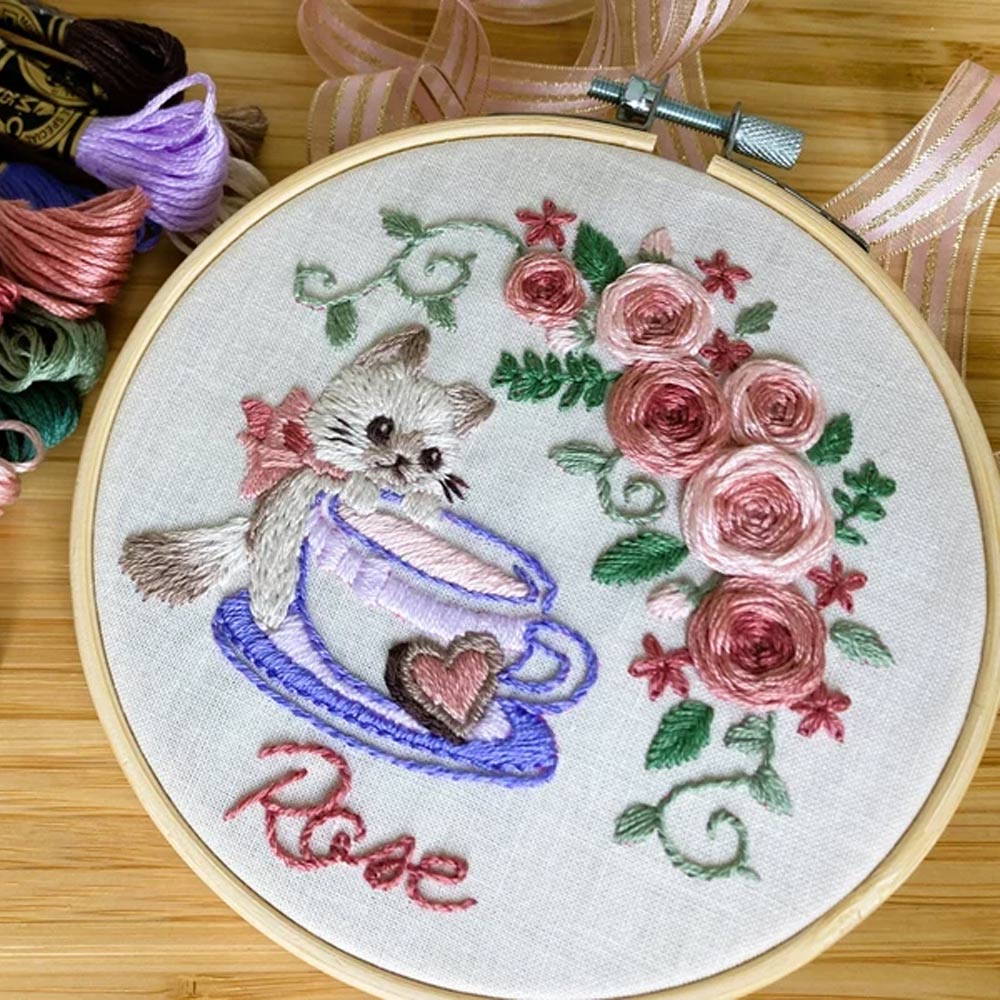 Cute Kitty Tea Time Embroidery Kit